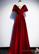 Dark Red Velvet  Long Prom Dress, Charming Formal Gown